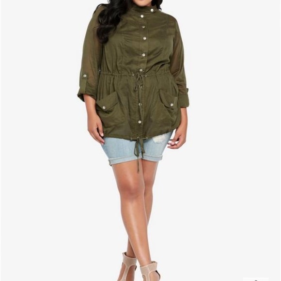 TORRID Snap-Front Toile Lightweight Anorak Jacket Sheer Layering - Olive SZ 2X - Picture 2 of 14